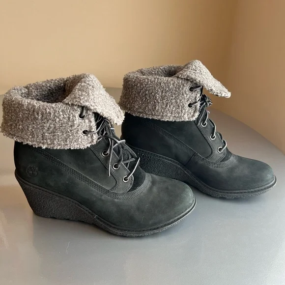 Women's Timberland Earthkeepers Amston Roll Top Black Boots Size 8 - Picture 4 of 11